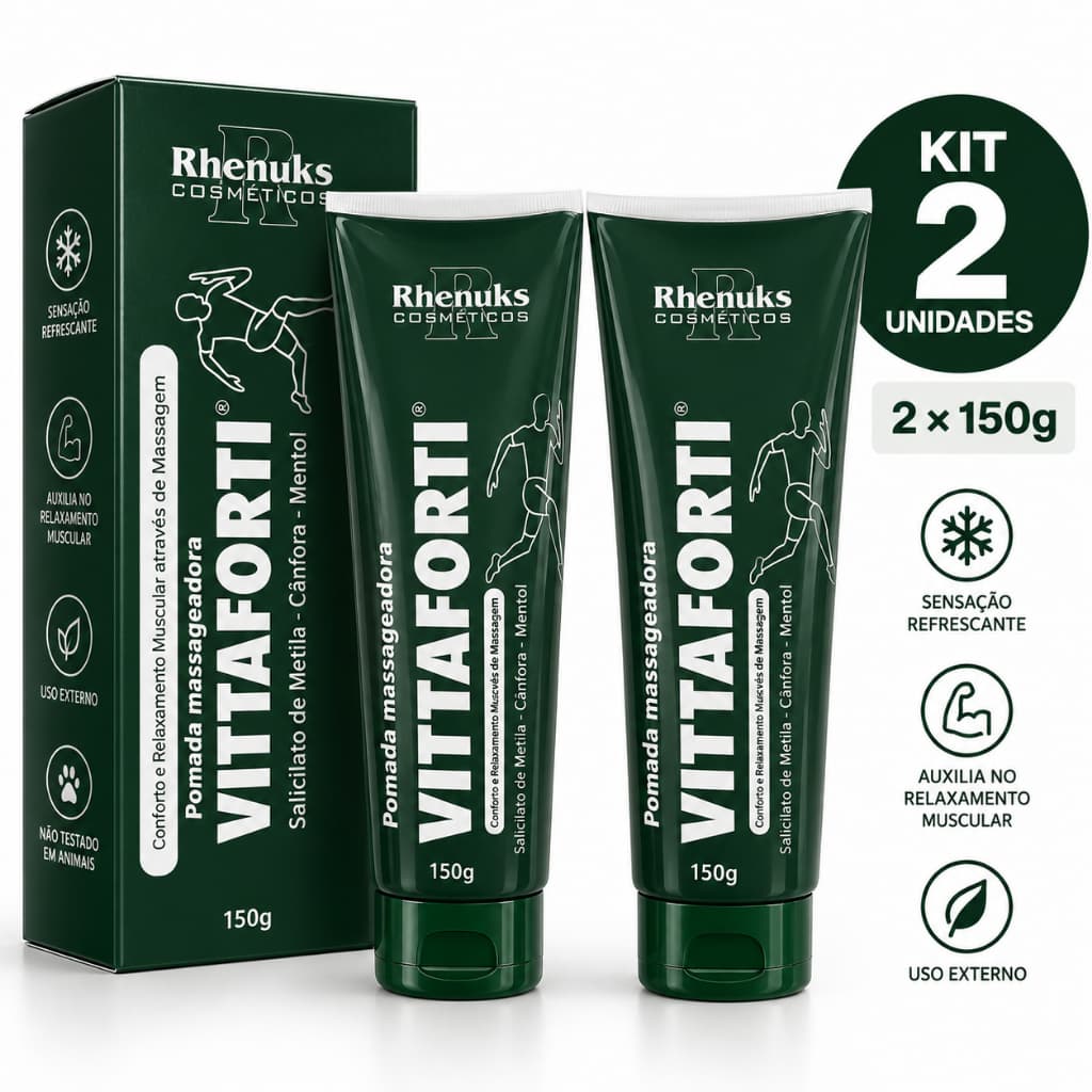 Kit 2 Pomadas Massageadoras Vittaforti Rhenuks 150g Mentol Cânfora Relaxamento Muscular