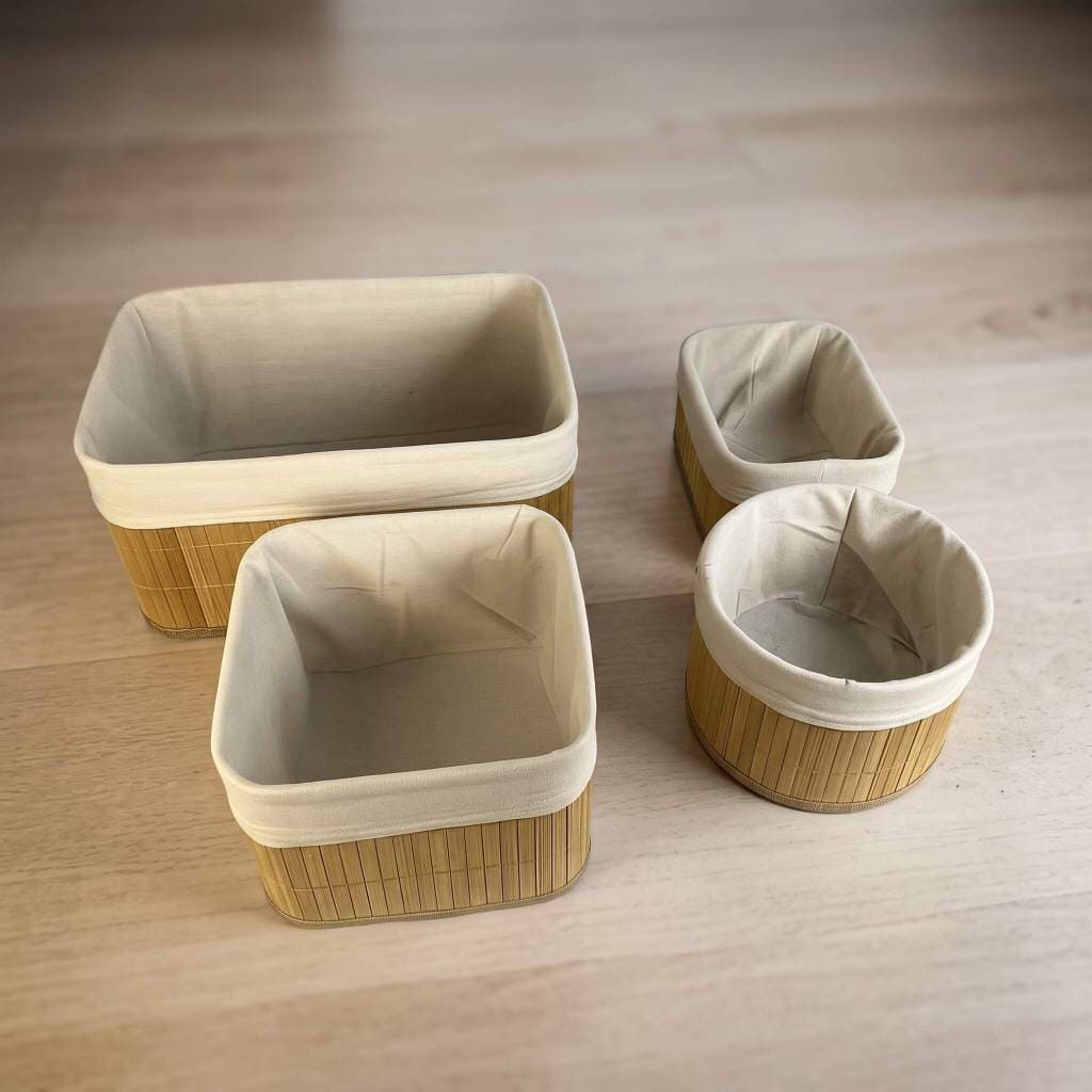 Cesto Organizador Bambu Kit 4 Peças Caixa Organizadora Decorativa Cozinha Banheiro Quarto Escritório Artesanal