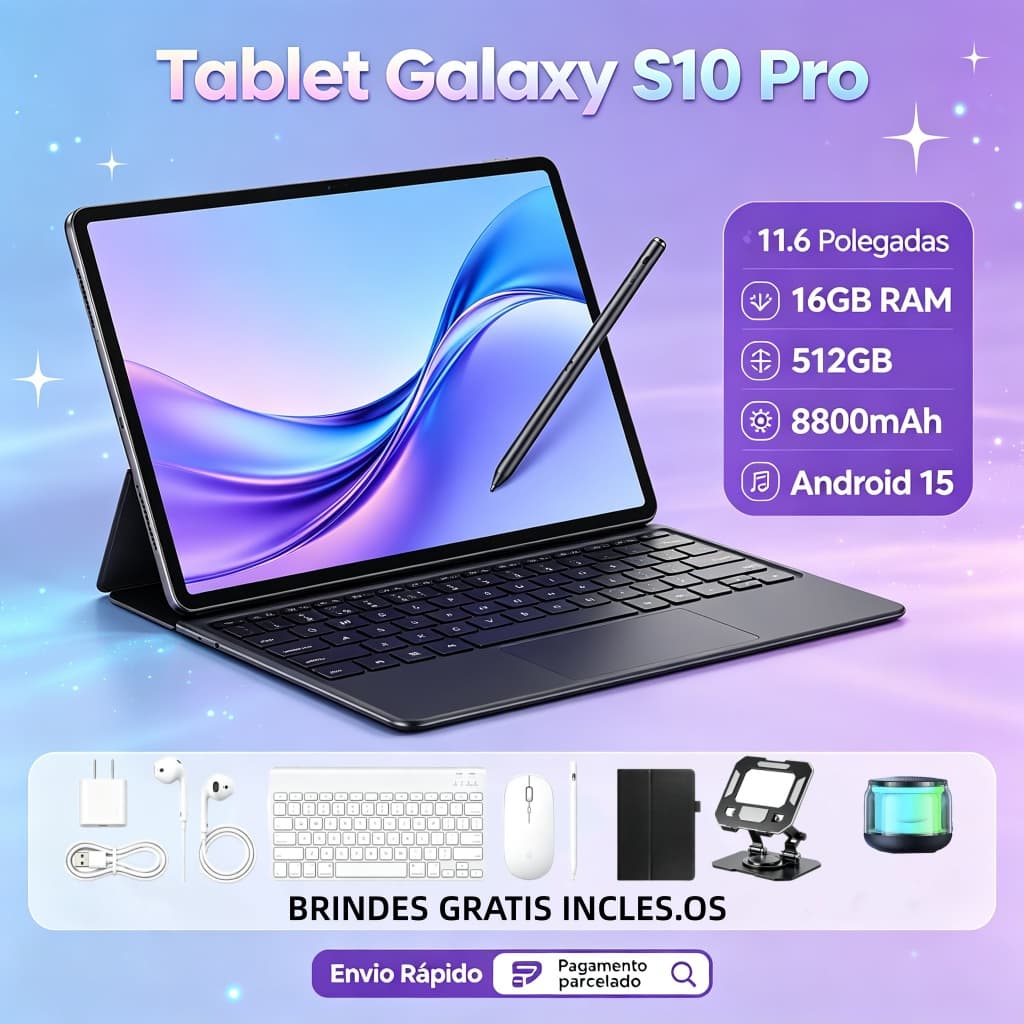 [Teclado e mouse grátis] Tablet Galaxy S10 Pro 16 GB + 512 GB, 11,6 polegadas, 8.800 mAh, Android – parcelamento