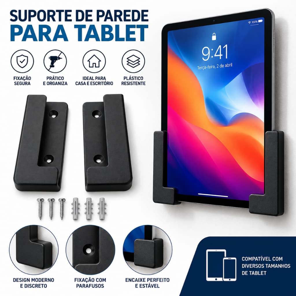 Suporte de Parede Tablet Celular Universal iPad Apple Samsung celular Setup Gamer Pc Organizar