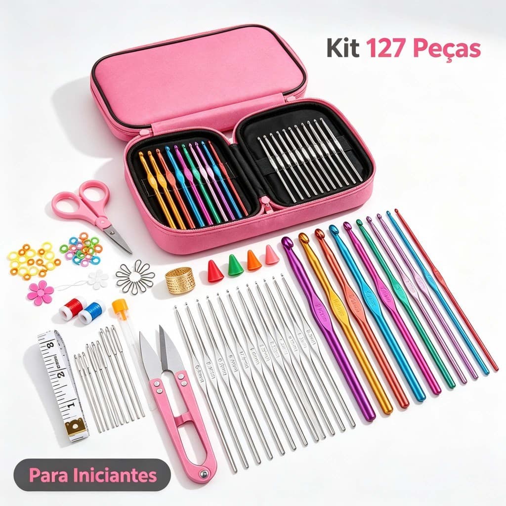 Kit 127 Peças Completo Ferramentas Crochê Tricô Agulhas de Alumínio com Estojo  Artesanato DIY para Iniciantes