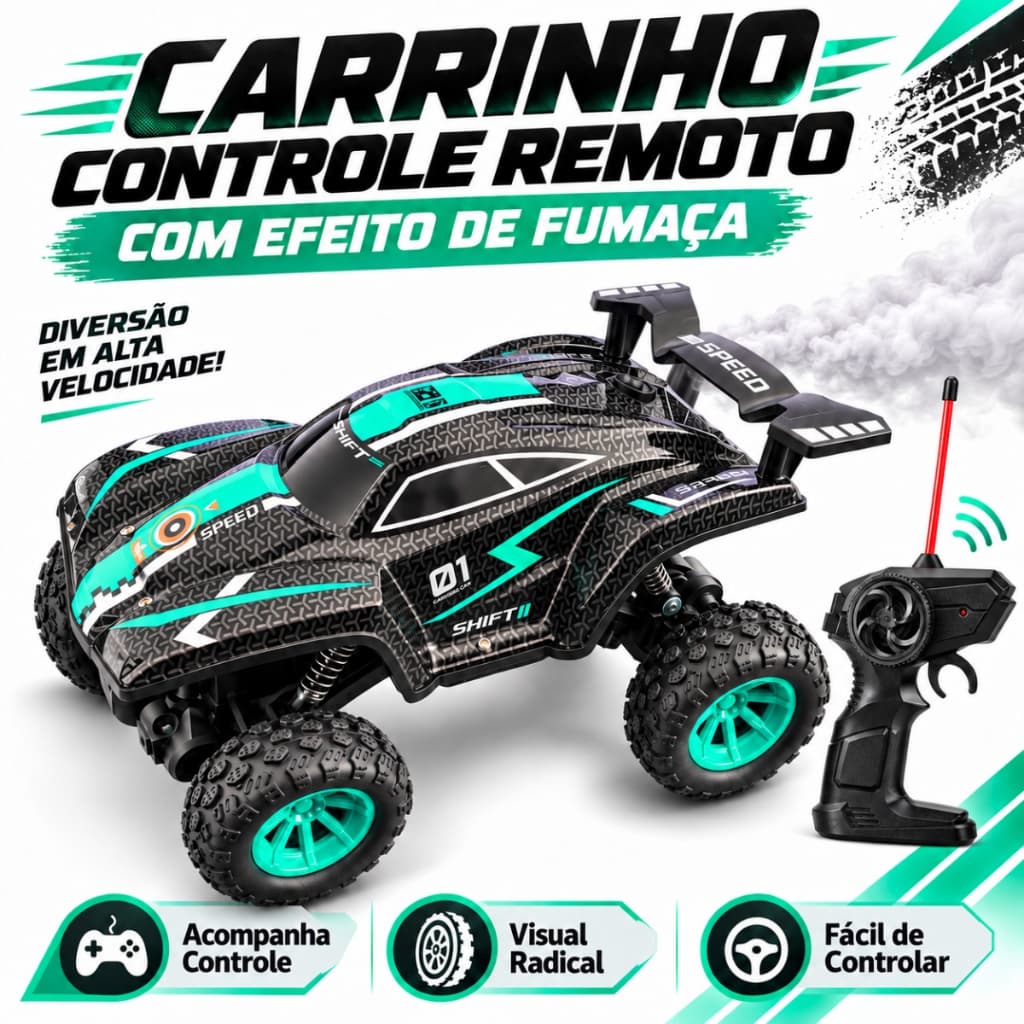 Carrinho de Controle Remoto Off-Road Solta Fumaça Recarregável