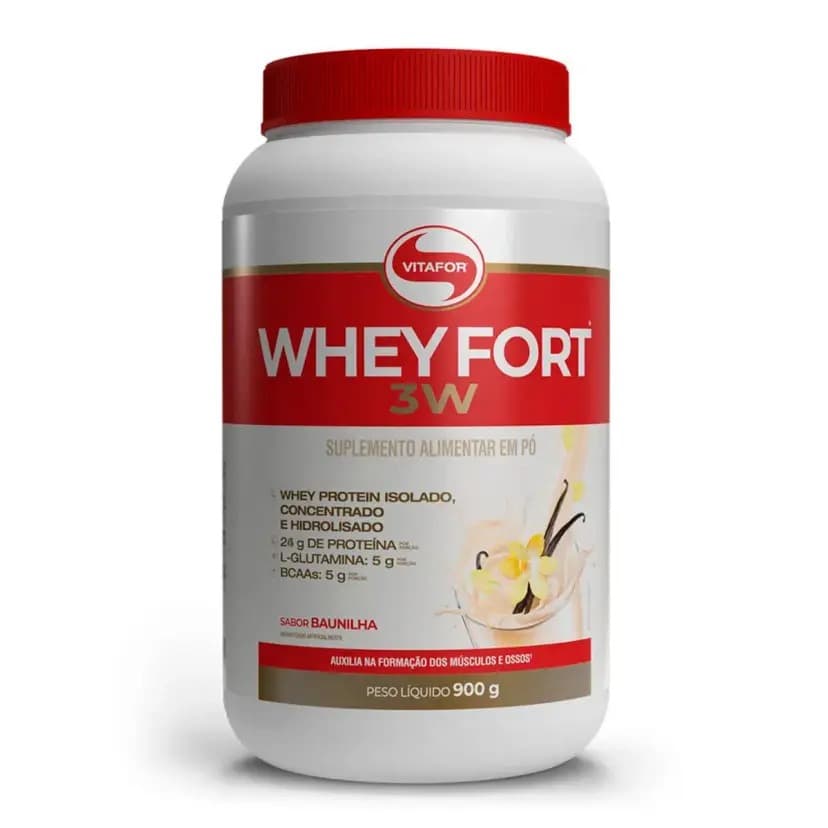 Whey Protein 3w - whey-fort - 900g  - Vitafor baunilha
