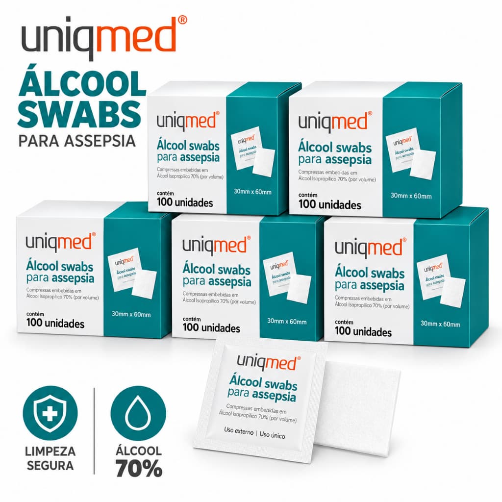 Kit Alcool Swab Isopropílico 70% Uniqmed  Unidades Lenço para Assepsia Sachê Profissional Camada Dupla