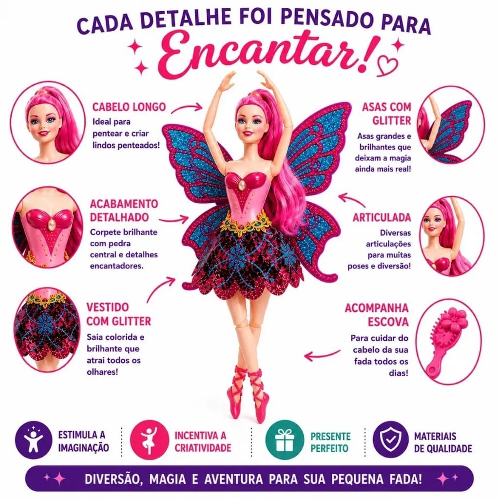 Boneca móvel Boneca Fada das Flores Brinquedos infantis Articulada 30cm Brinquedos infantis Acessórios