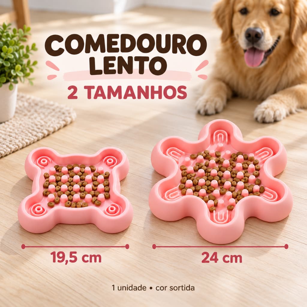 Comedouro Lento para Cachorro e Gato 19 cm 24 cm com Relevos para Ração Cor Sortida