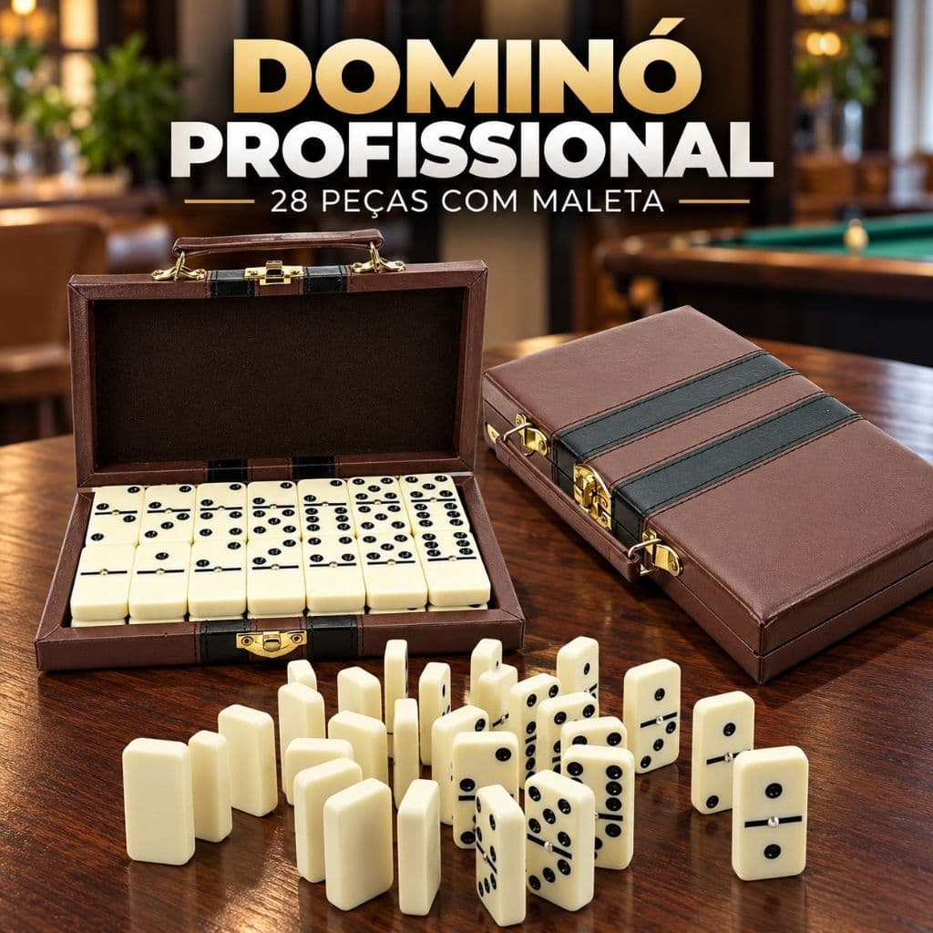 Domino De Osso Profissional 28 Peças Pedras Grandes 10Mm Com Maleta Jogo de Mesa para Família