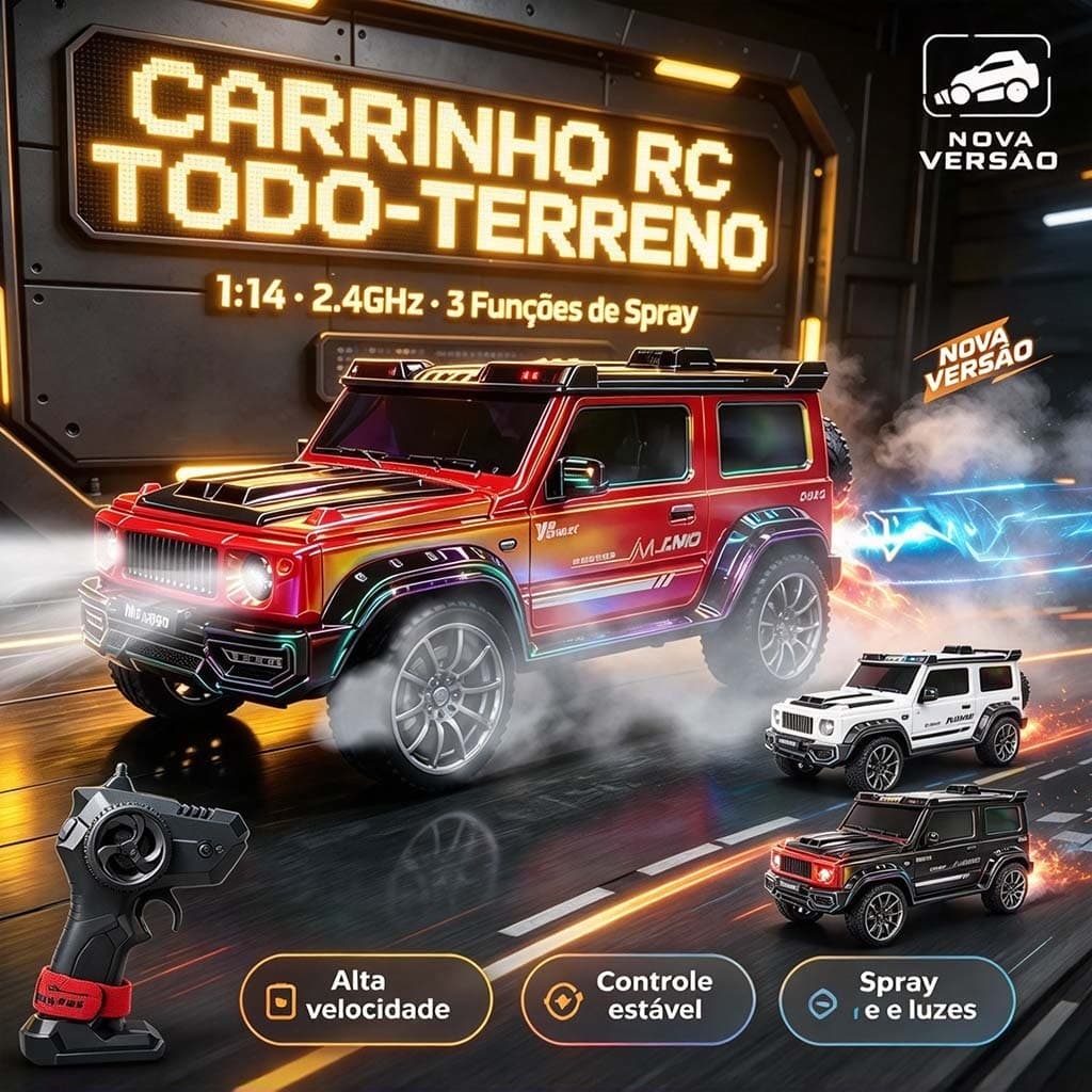 Carrinho de Controle Remoto 2.4G com Sensor de Gesto Drift 360° 3 Modos de Spray Efeito Fumaça Luz e Som Brinquedo Infan