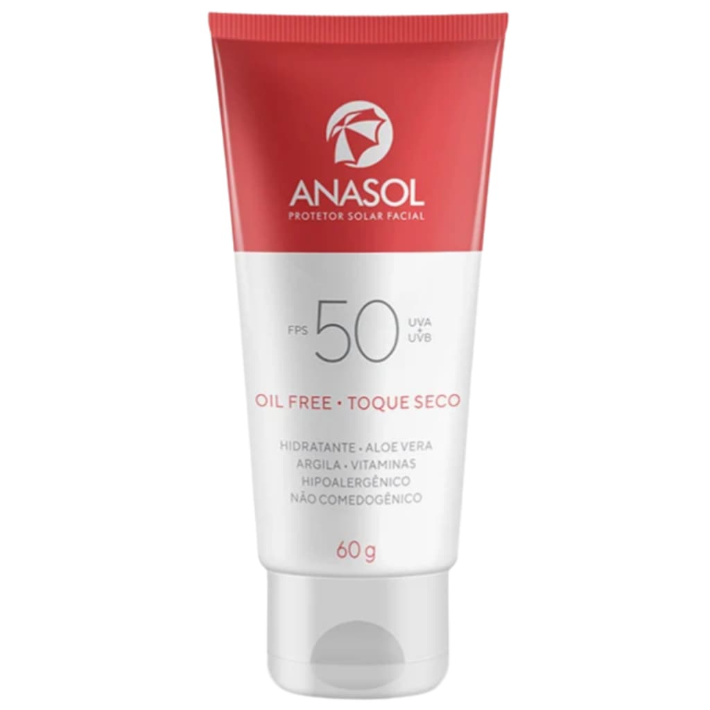 Protetor Solar Facial Anasol FPS 50 Oil Free Toque Seco Hidratante 60g Proteção UVA UVB Anti-Oleosidade