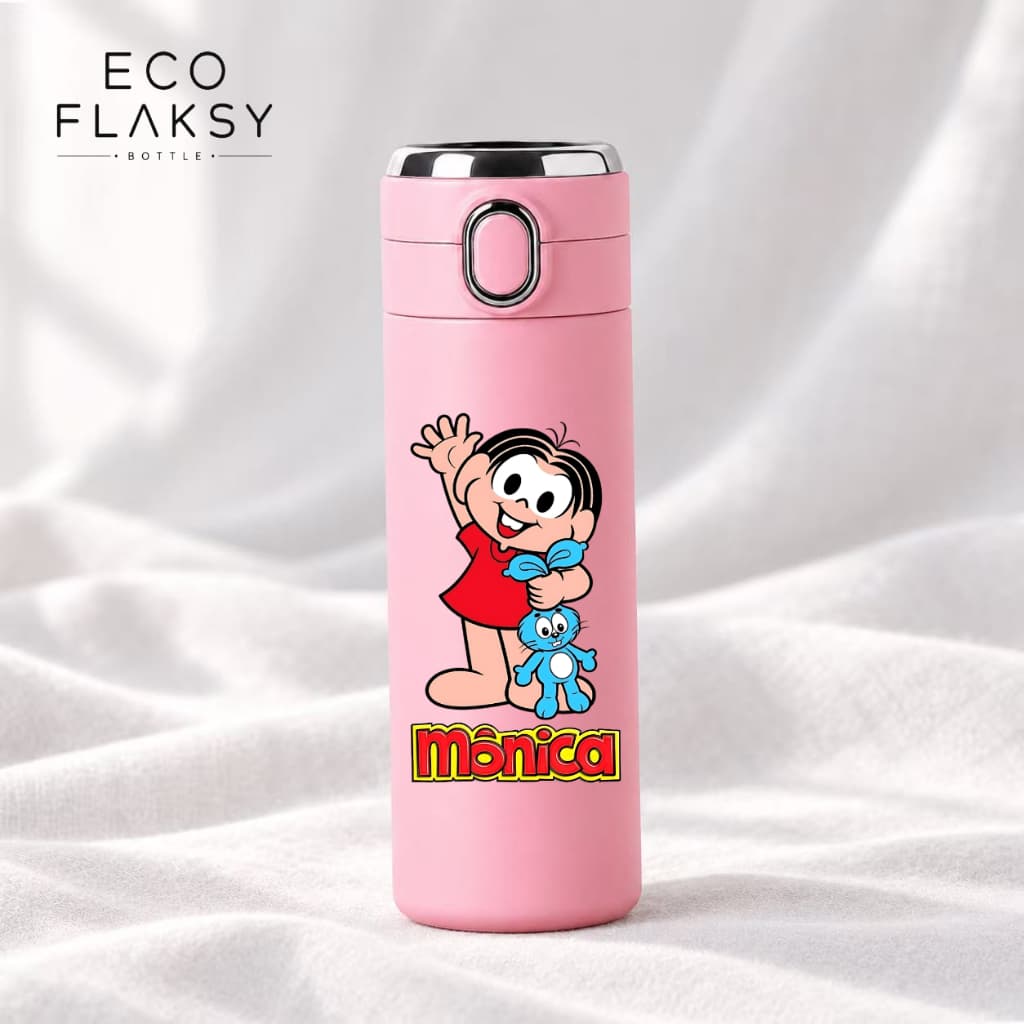 Garrafa Térmica Infantil Aço Inoxidável Turma da Mônica com Termometro LED Digital 420ml Estampada