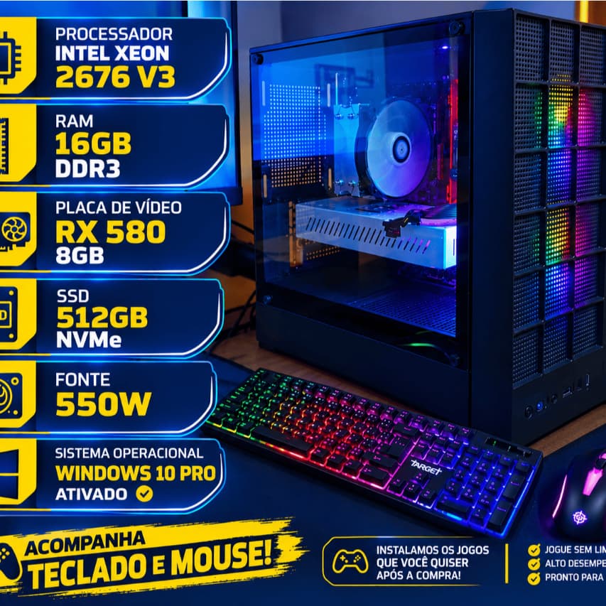 Computador Gamer Para Jogar Tudo | Rx 580 | Xeon | 16gb