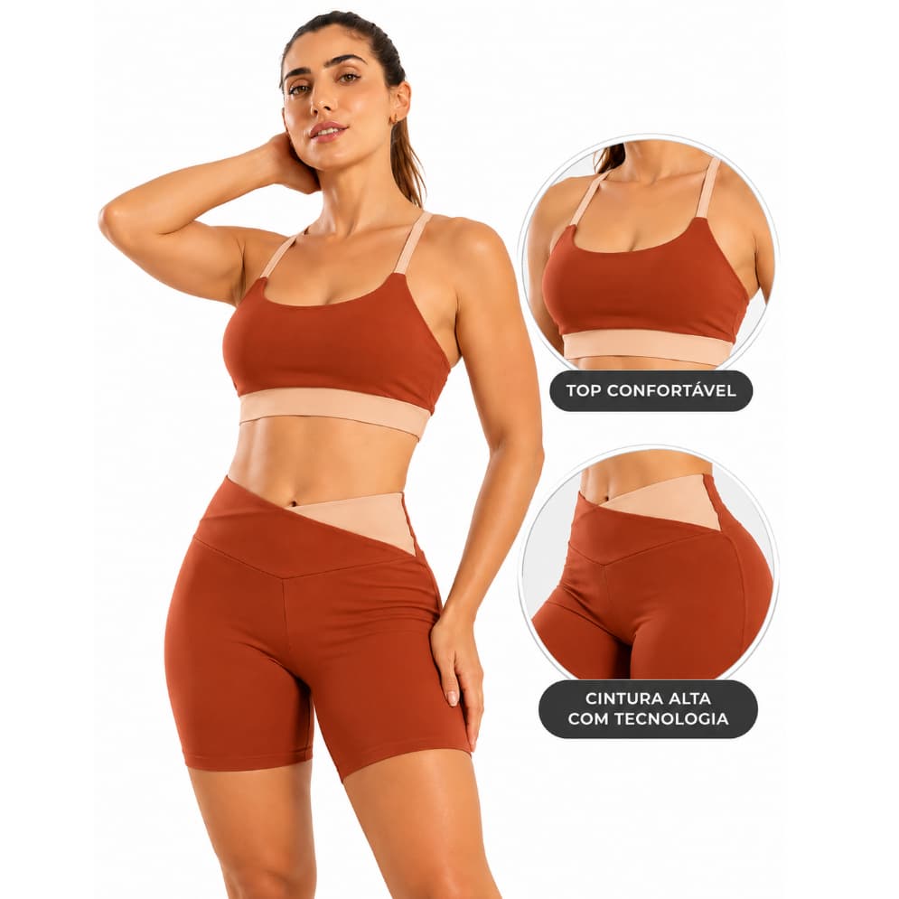 Conjunto Feminino Fitness Top Short Treino Roupa Academia Roupa Fitness Feminina Musculação Caminhada Pilates REF1337