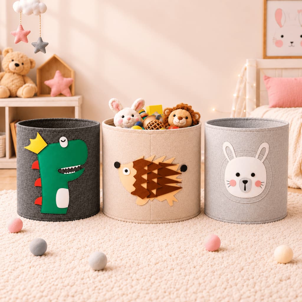 Cesto De Roupa Infantil Organizador De Brinquedos Para Quarto Lavanderia Banheiro Com Estampa Animal Dino Coelho Porco