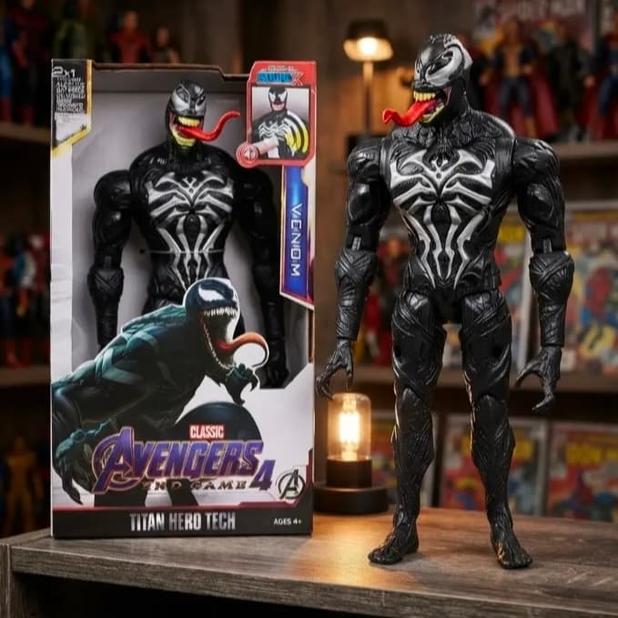 Boneco Venom Homem De Ferro Superman Grande 30 Cm Articulado Com Luz E Som De Batalhas De Lutas Heroes