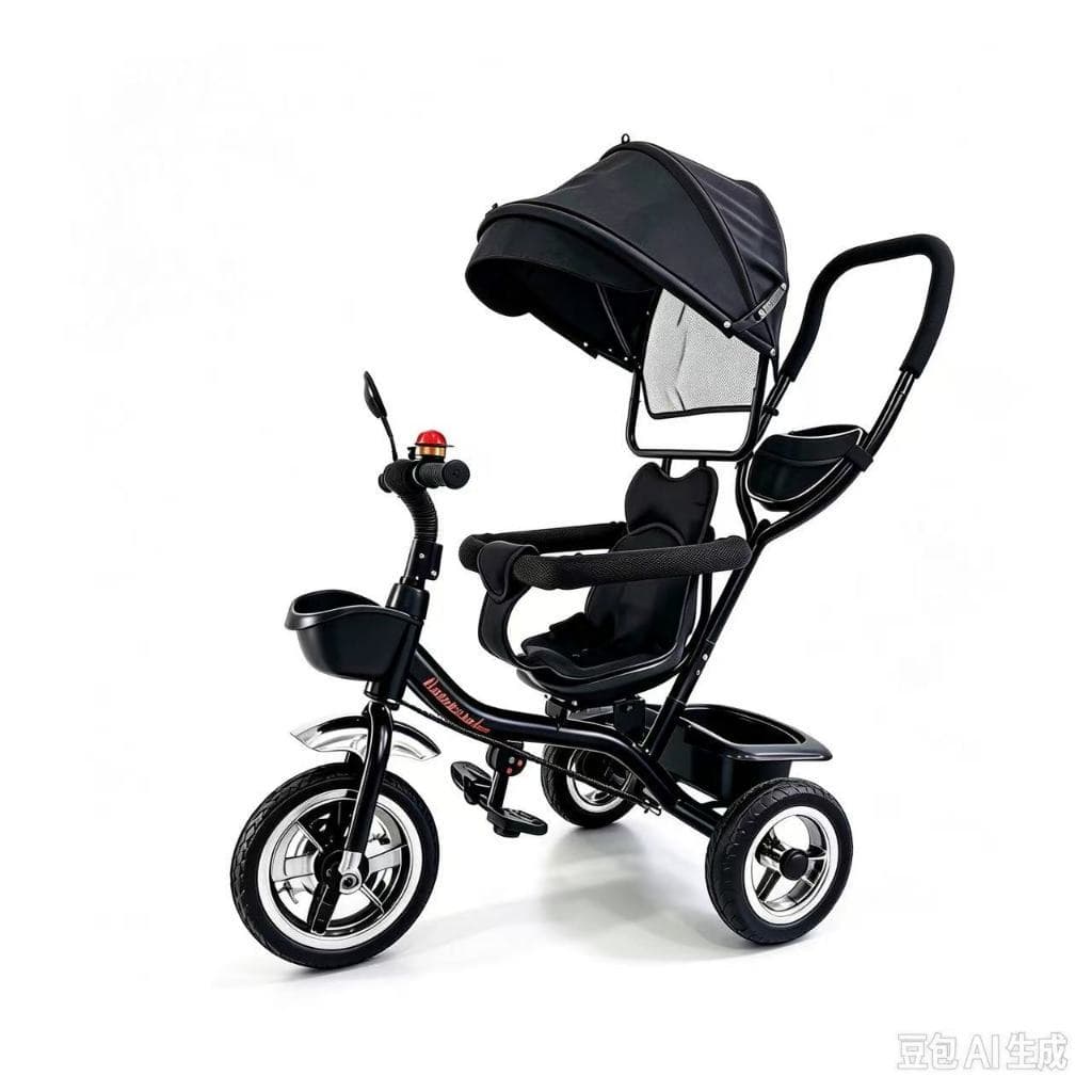 Triciclo Infantil 4 em 1 Multifuncional Carrinho de Bebê Com Pedal Empurrador Capota Solar e 2 Cestas Até 15kg