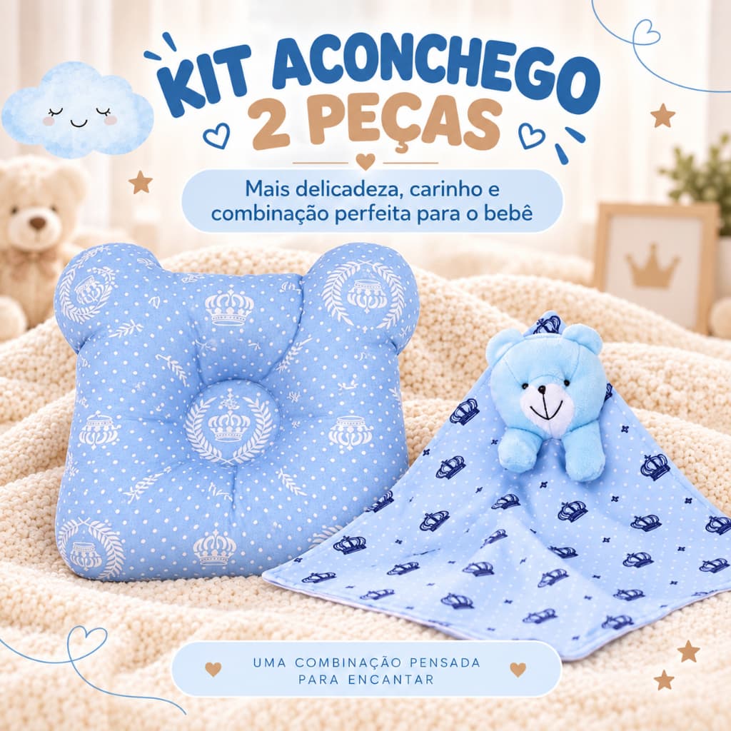 Kit Enxoval Bebê 2 Peças Naninha + Travesseiro Anatômico Enxoval Recém-Nascido Kit Aconchego