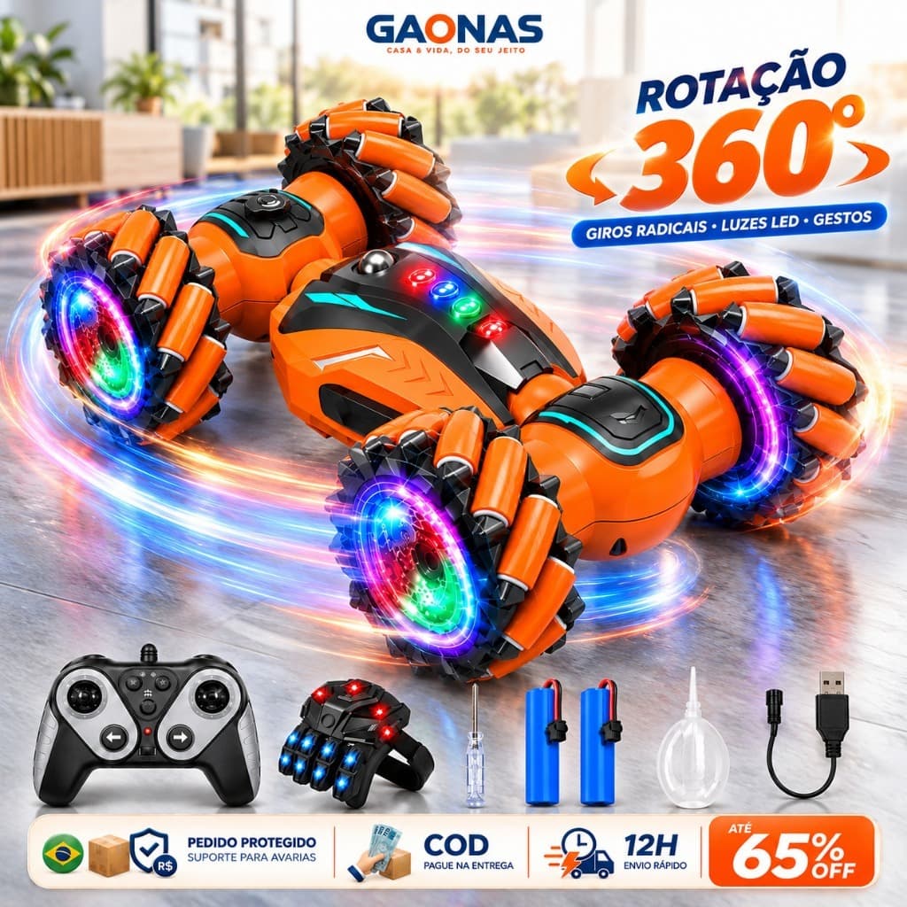 GN-Carrinho Acrobático 360° Controle Remoto 2.4GHz RC 4x4 Sensor de Gestos Dupla Face LED Spray Stunt Infantil Brinquedo
