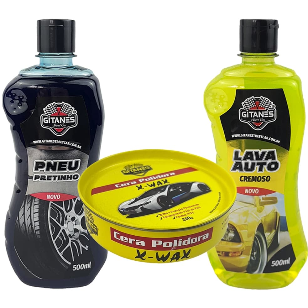 Kit Lavagem Automotiva Pretinho Shampoo Lava Auto e Cera Polidora Cremosa Limpeza Estética Completa Carro Moto