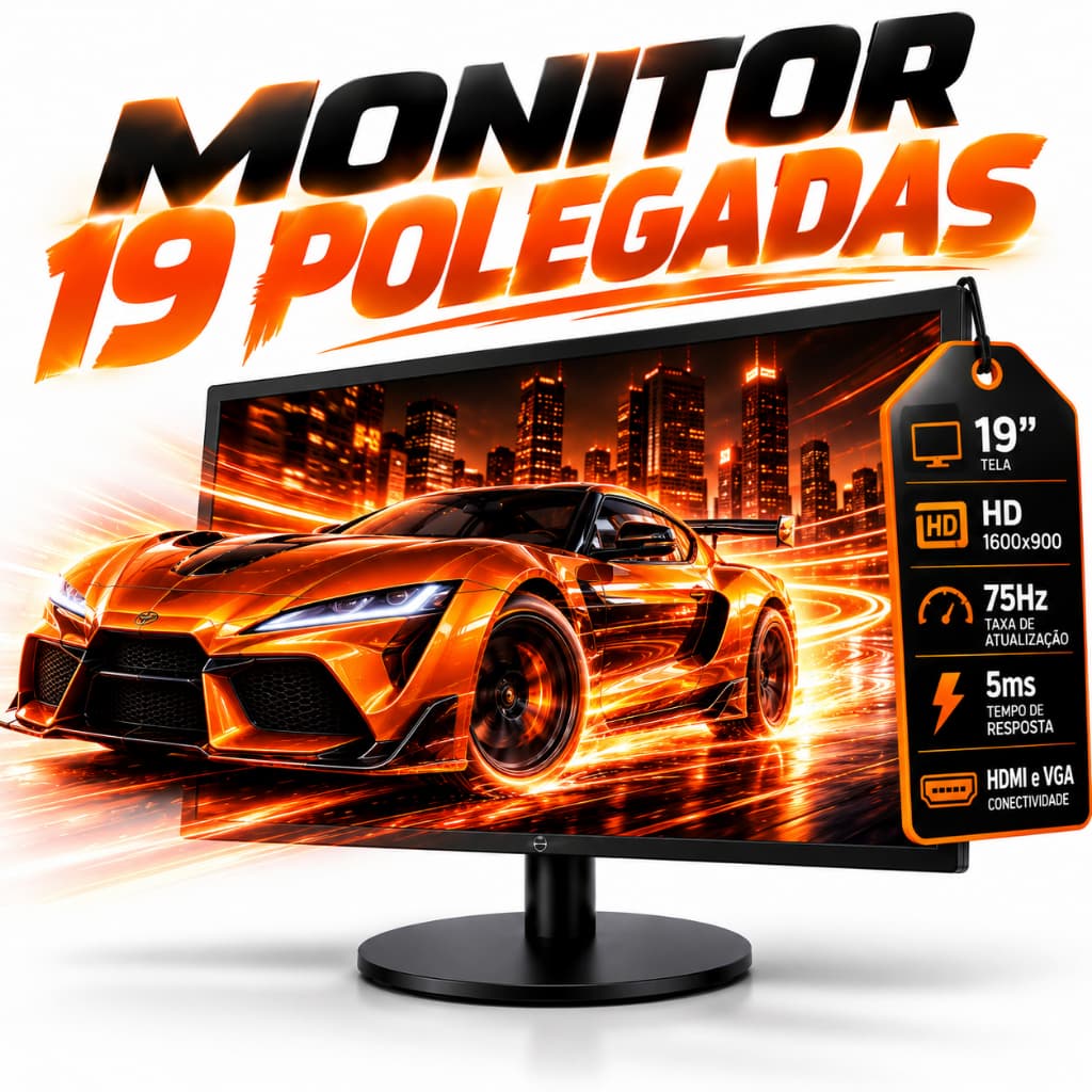 MONITOR GAMER 19 POLEGADAS HD 75HZ 5MS LED HDMI VGA TELA PARA PC COMPUTADOR ESCRITÓRIO E JOGOS