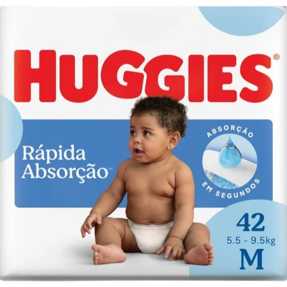 Fraldas Huggies Rápida Absorção Mega M com 42 unidades
