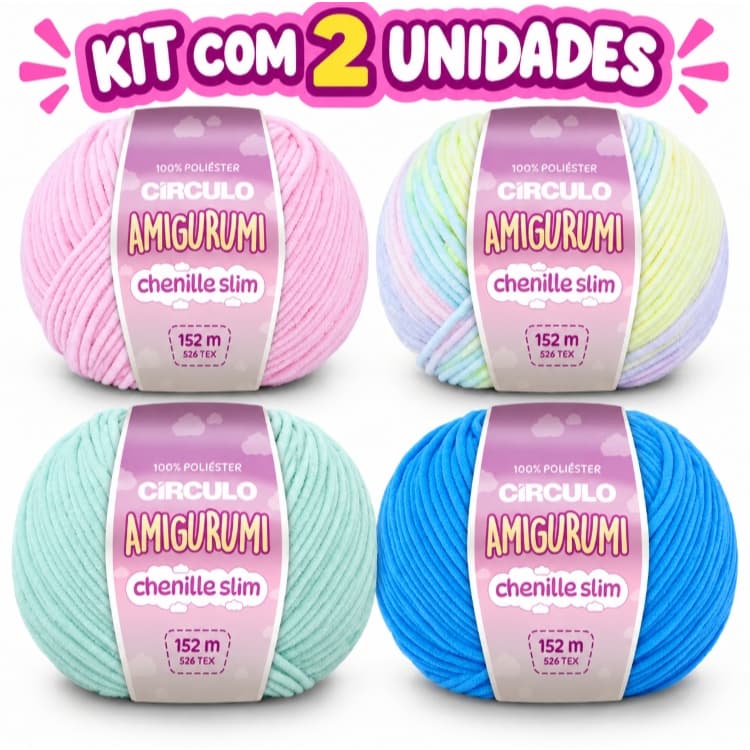 KIT 2 UND/ AMIGURUMI CHENILLE SLIM 80g Tricô e Crochê - 152m - Circulo