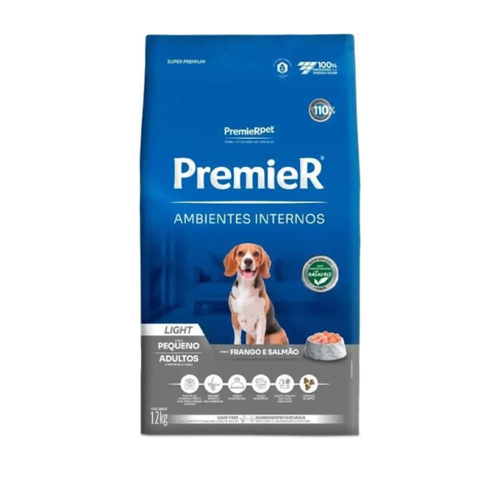 Ração Premier Ambientes Internos Cães Adultos Light Raças Pequenas Frango E Salmão 12kg