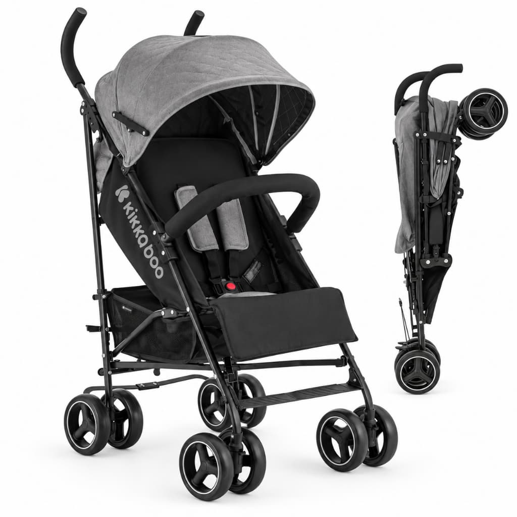 Carrinho de Bebê Guarda Chuva Passeio Leve Compacto Recém-Nascido Beetle Grey Kikkaboo