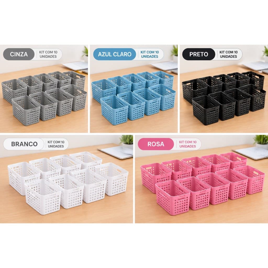 Kit 10 Cestos Organizadores Multiuso 4,5L Armário Closet Cozinha Geladeira Caixa Organizadora Plastico