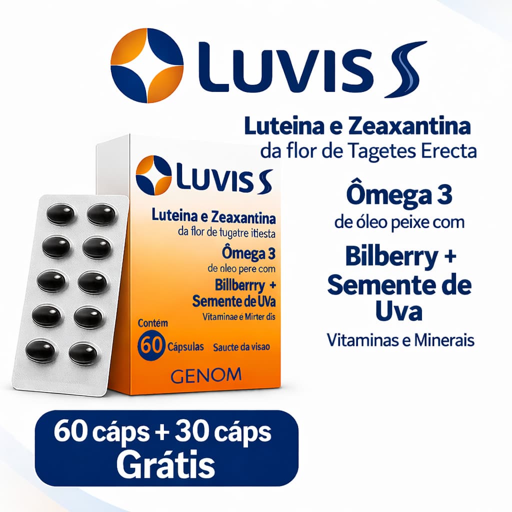Luvis S 60 cáps + 30 Grátis | Suplemento Ocular com Luteína + Zeaxantina + Vitaminas |Saúde da Visão