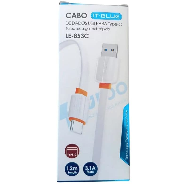 Cabo Carregador USB Tipo C 3.1a - 1.2m - Carregador Rápido