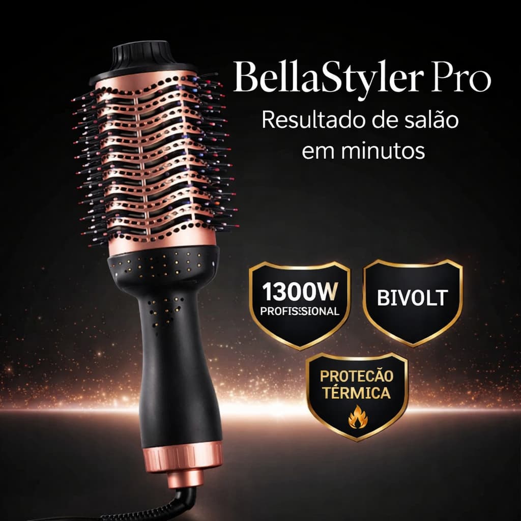 Escova Secadora BellaStyler Pro 1300W Bivolt Alisadora Modeladora Profissional Anti Frizz Seca e Alisa Cabelo