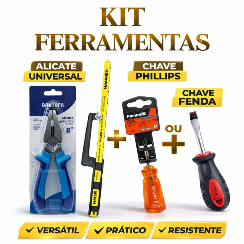 Kit de Ferramentas Completo com Alicate Universal, Mini Arco de Serra e Chave Phillips kit perfeito ou Chave de Fendaaaa