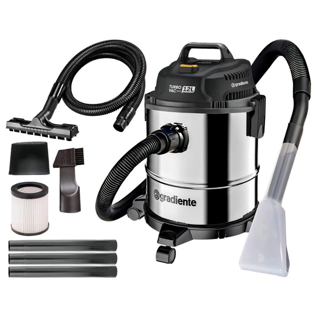 Aspirador De Pó E Água Turbo Inox Com Bico Extratora Soprador Multiuso 12l 1200w Vac Pgac120 Gradiente Prata/Preto