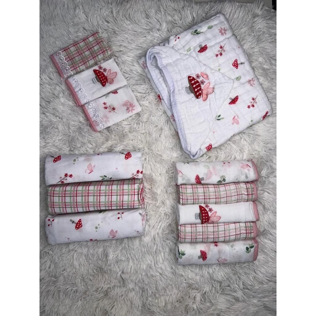Kit Enxoval Bebê 12 Peças Musselina, Fralda, Cueiro, Pano de Boca e Toalha Soft, Presente Maternidade