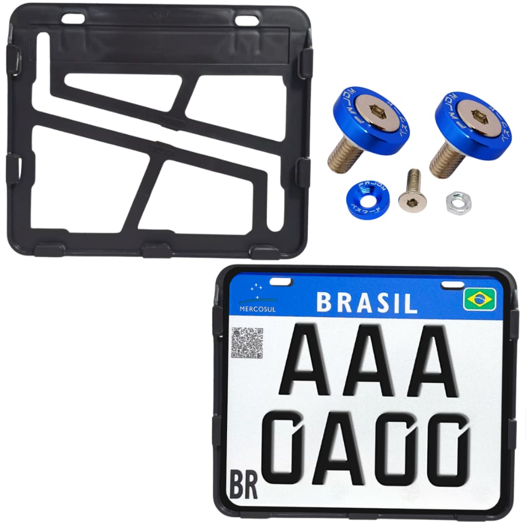 Suporte Placa Moto Protetor Resistente Mercosul Com Parafusos Allen Inox Arruela Alumínio