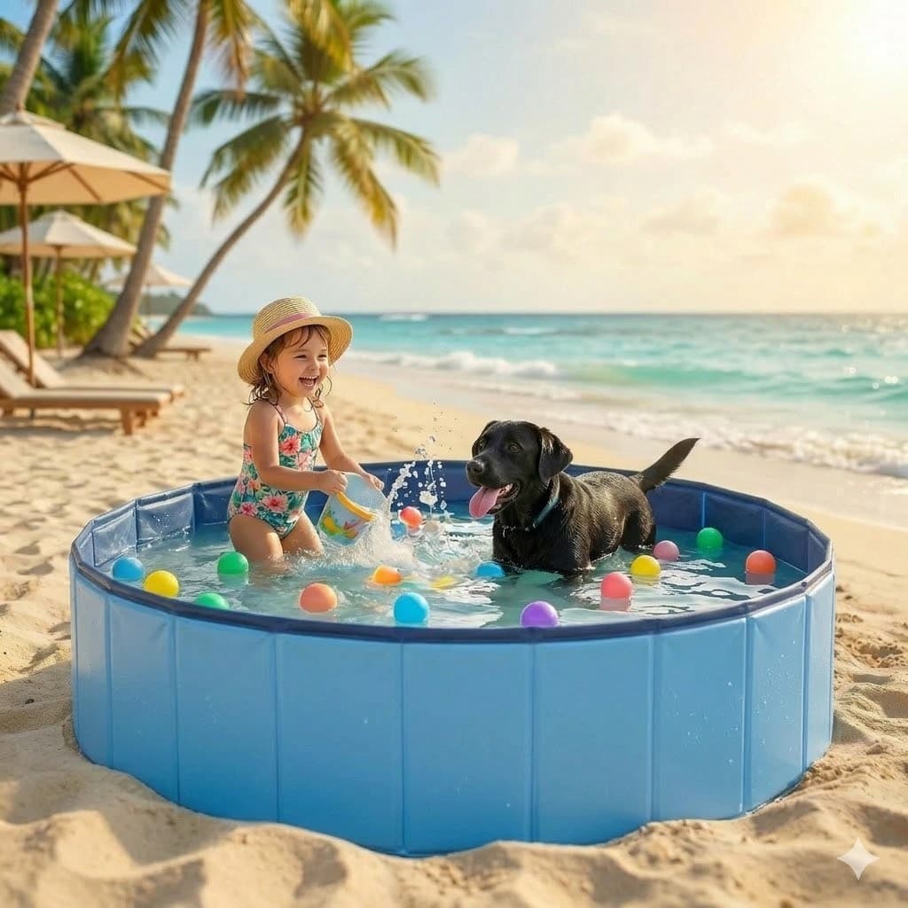 Piscina para Cachorro 120x30cm - Piscina Infantil Dobrável em PVC Antideslizante 340 Litros para Pets e Crianças