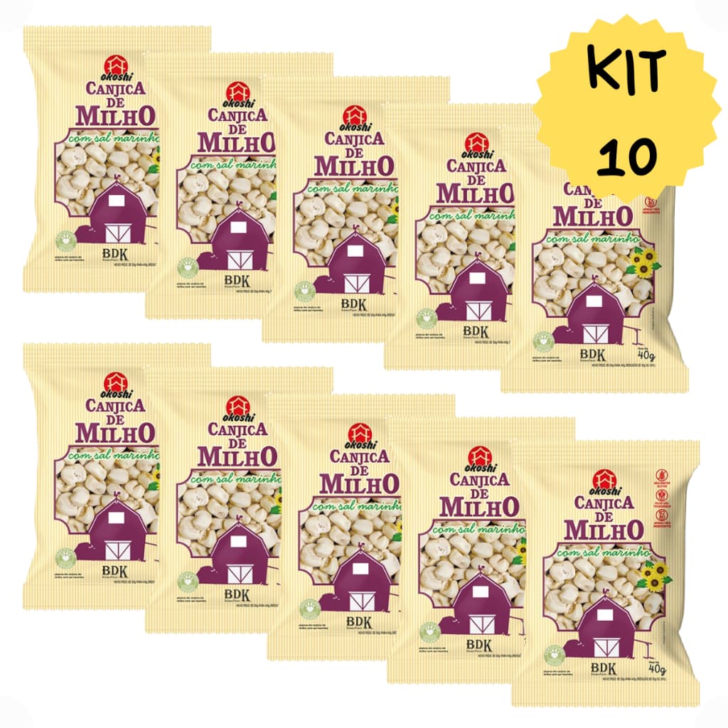 Kit 10 Pipoca Canjica Milho Salgada Saudável Natural Okoshi