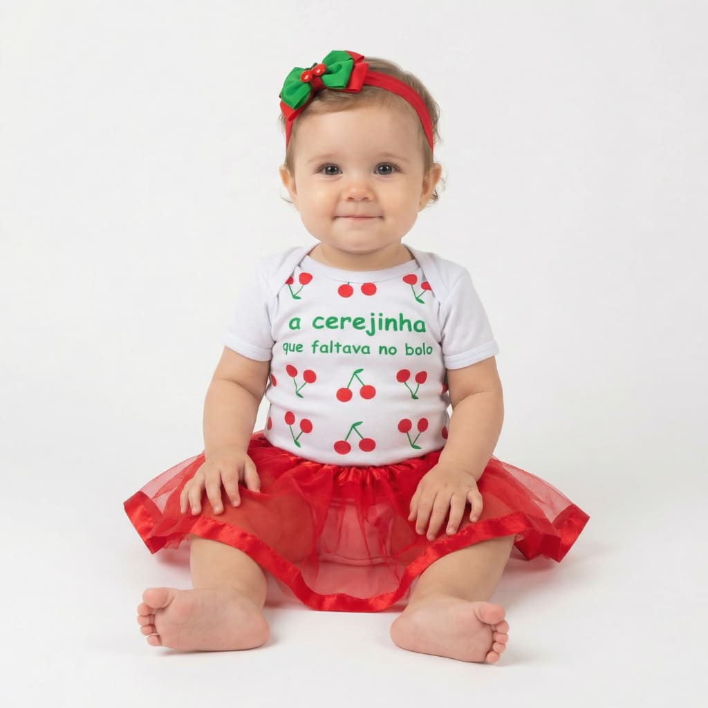 Macacão Bebê Menina Cerejinha Body Laço e Saia Conjunto Envio Rápido