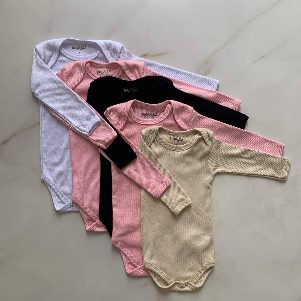 Kit 5 body bebe manga longa canelado 100% algodão menina inverno