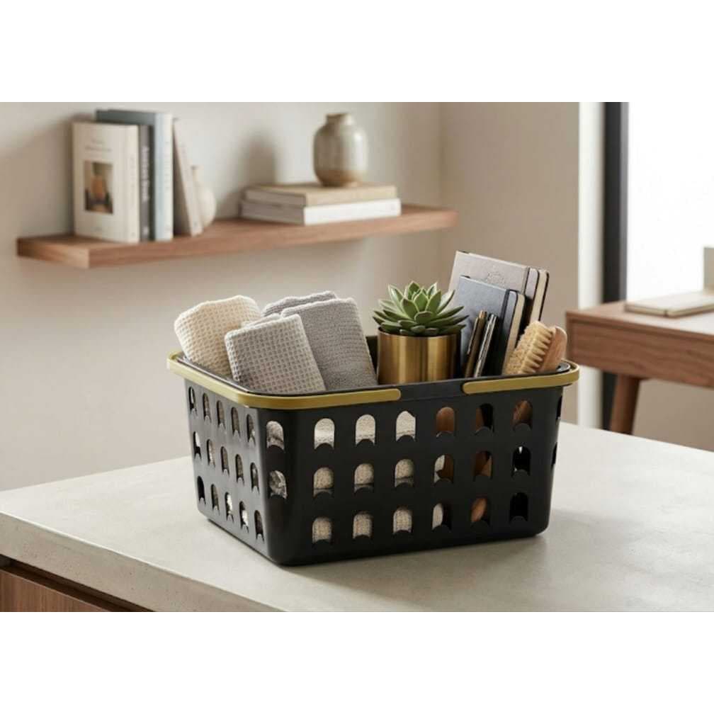 Kit 03/05 Cesto organizador multiuso com alça lavanderia, guarda roupa, closet, escritorio e banheiro