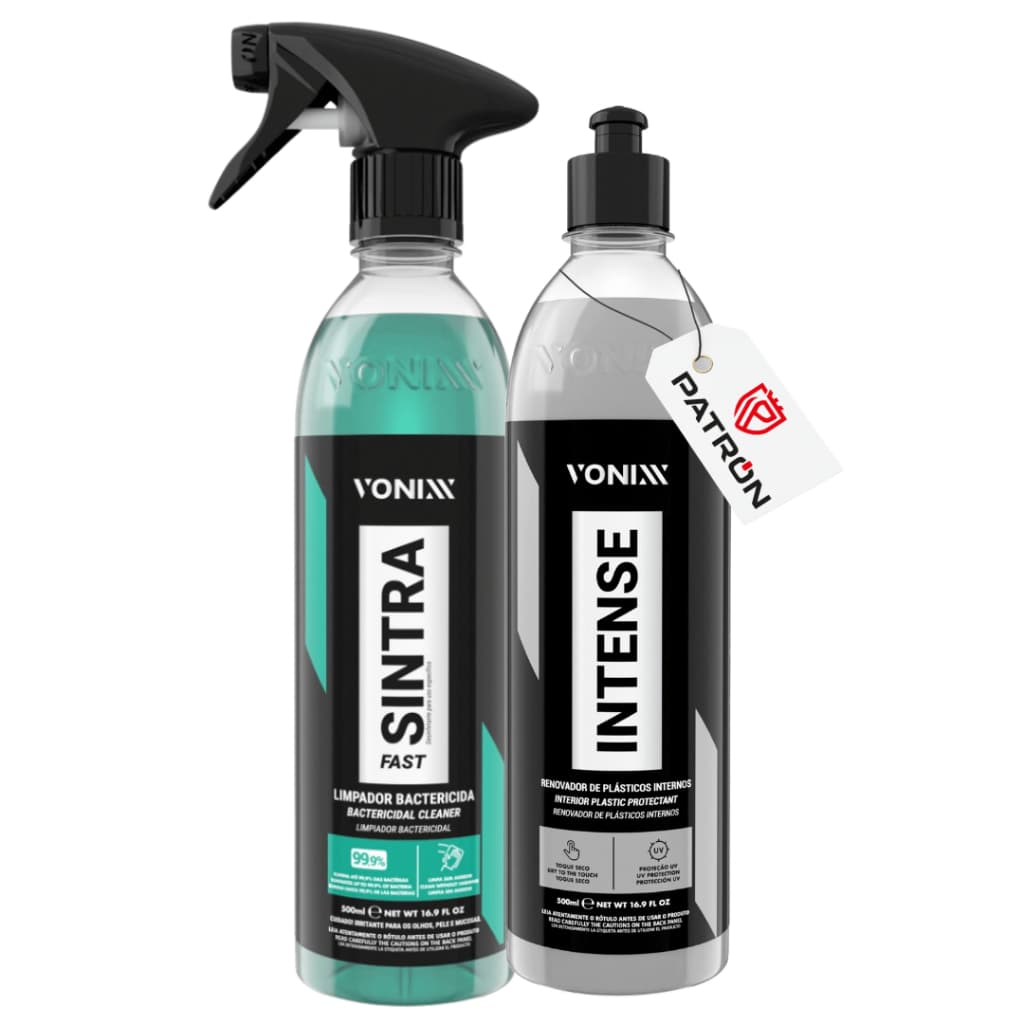 Kit Vonixx Sintra + Intense Limpeza Interna Carro Painel Plásticos Bactericida