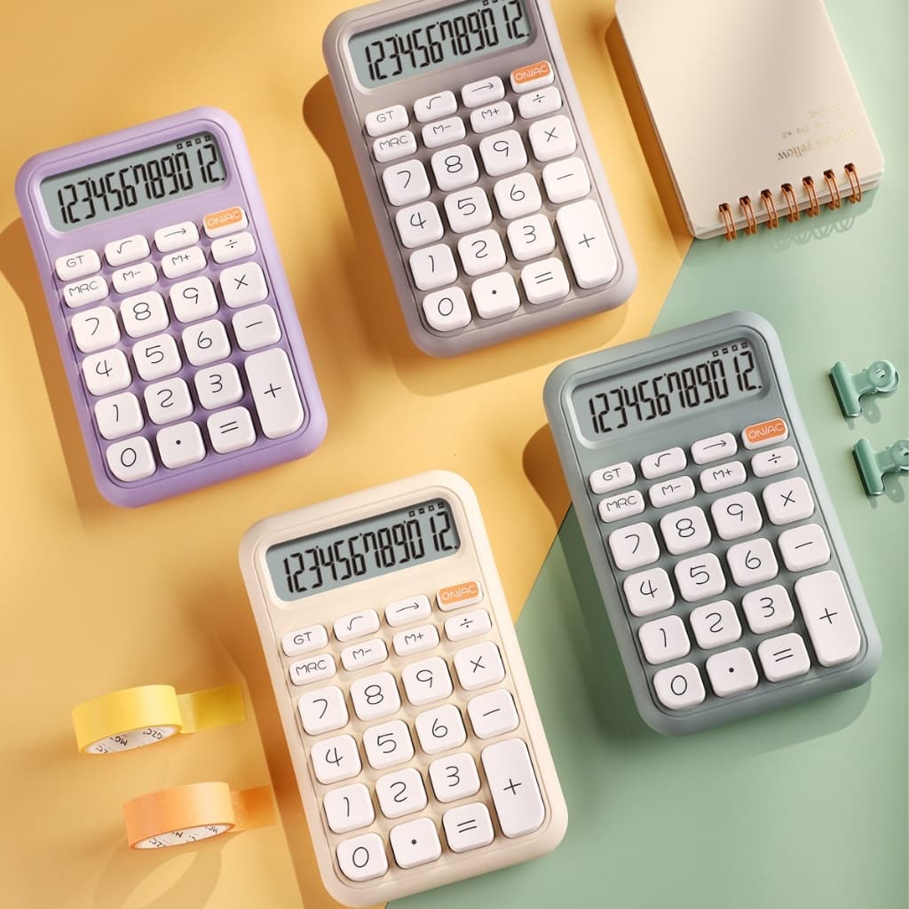 Calculadora com grandes teclas e teclado mecânico colorido de 12 bits