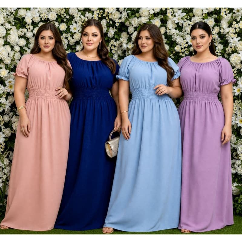 Vestido Feminino Longo Fresquinho De Manga Princesa Duna Liso Premium.