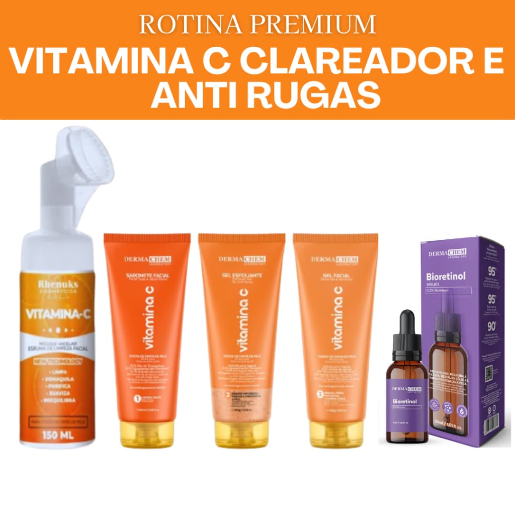 Kit Skincare Anti-Idade Dermachem + Sérum Bioretinol + Mousse Micelar Limpeza Facial Vitamina c