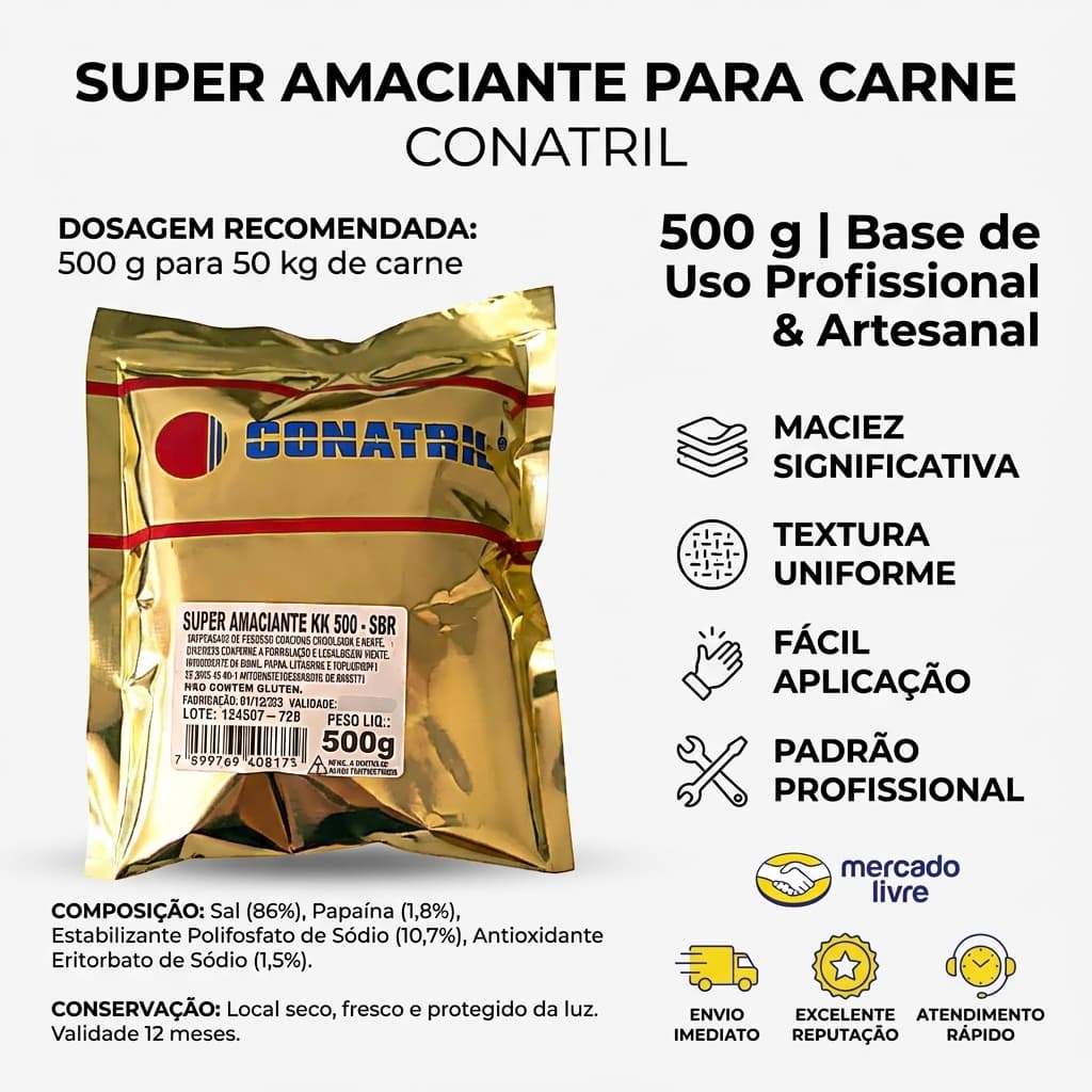 Super Amaciante de Carne Conatril 500g KK Carnes Aves Bovinos Condimentos e Embutidos