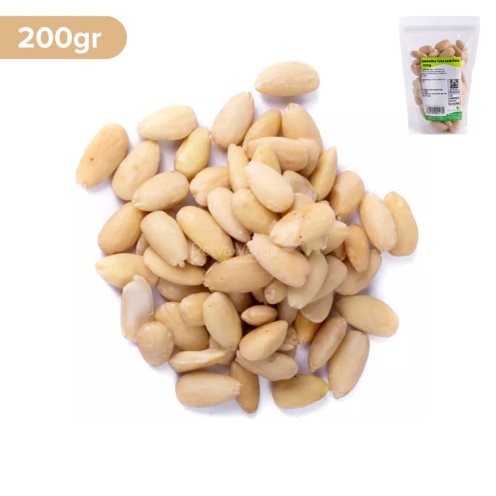 Amêndoa Crua Sem Pele Natural 200g Relva Verde Snack Saudável Amêndoa Descascada