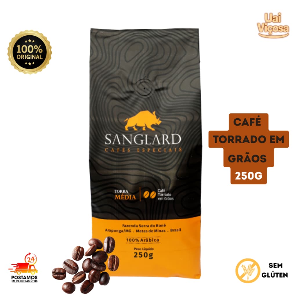 Café em Grãos Especial 100% Arábica Torrado - 250g | Matas de Minas Araponga MG | Café Sanglard