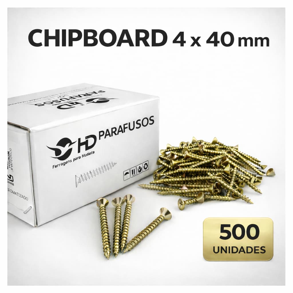 Parafuso 4X40 Para Madeira Mdf Mdp E Buchas Chipboard Phillips Cabeça Chata Caixa 500 Peças