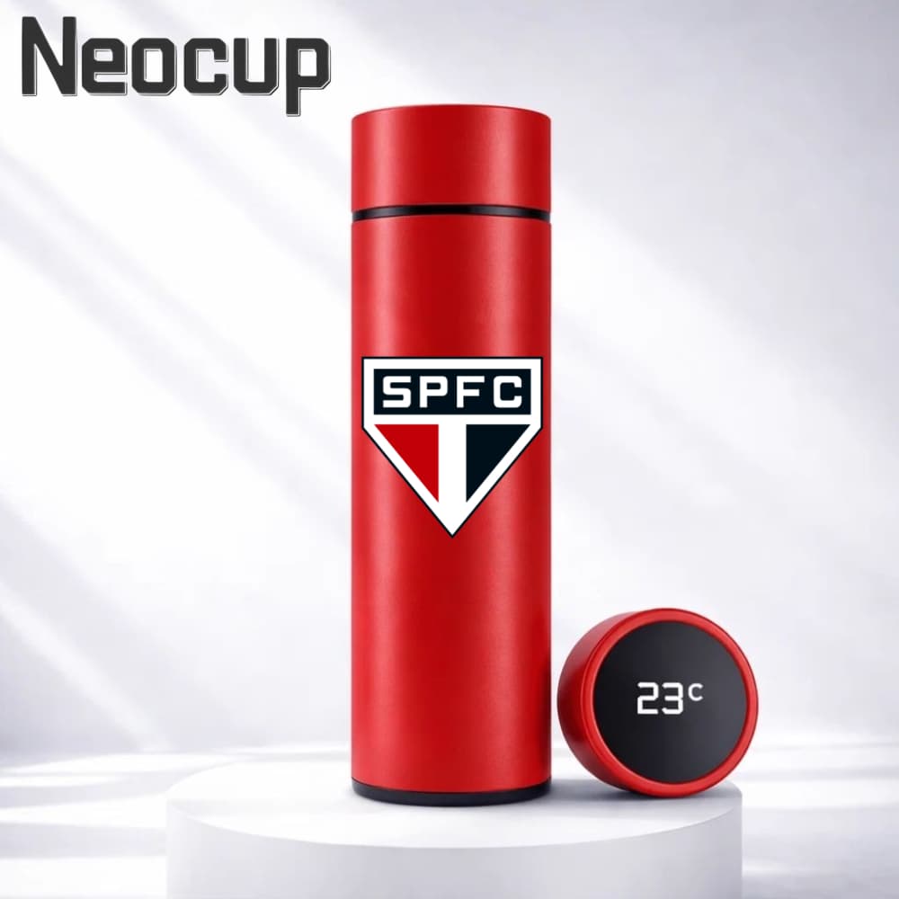 Garrafa Térmica Aço Inoxidável Time de Futebol São Paulo Fc com termômetro digital 500ml
