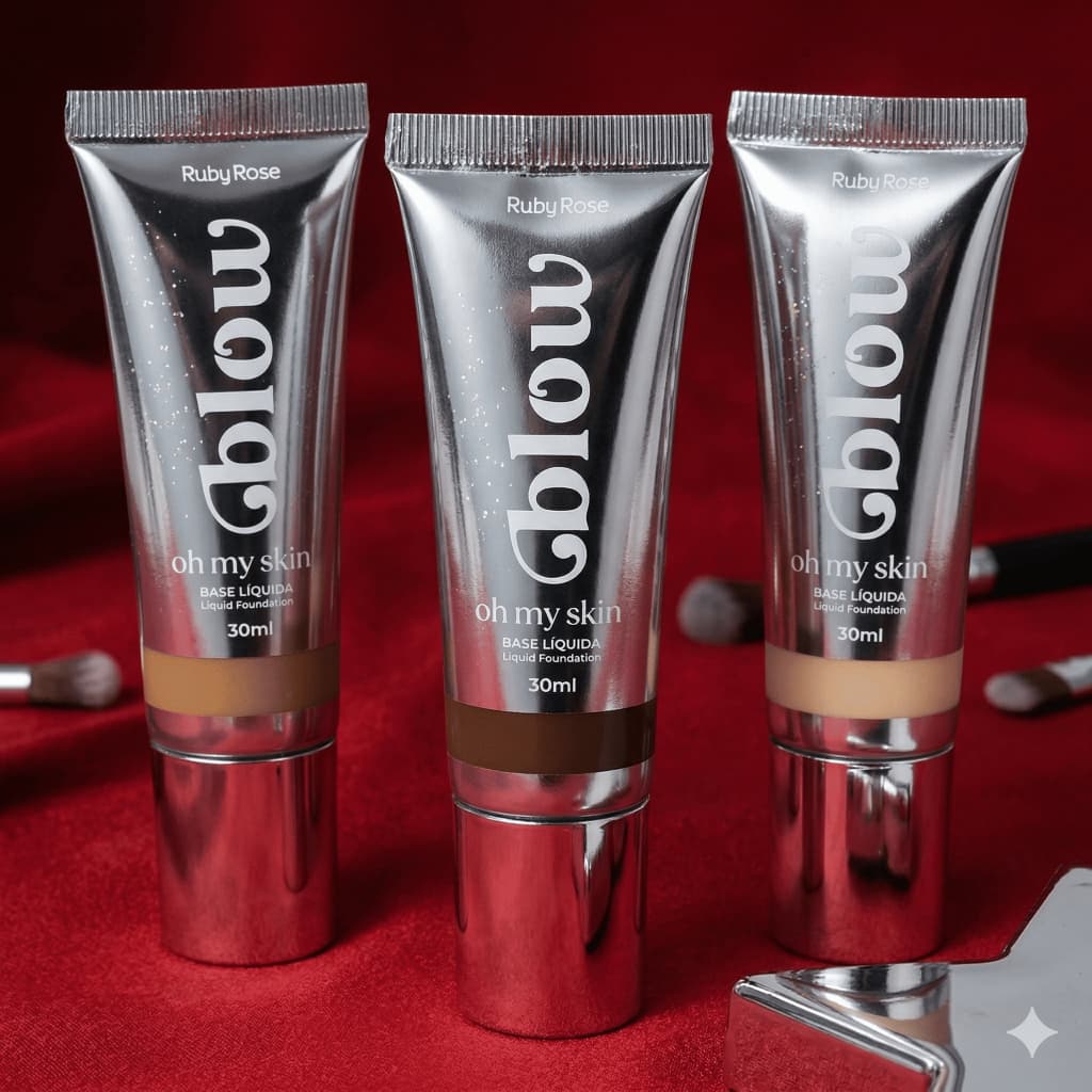 Base Liquida Ruby Rose OH MY SKIN Linha Glow HBM303-1 - Cobertura média - Textura Leve